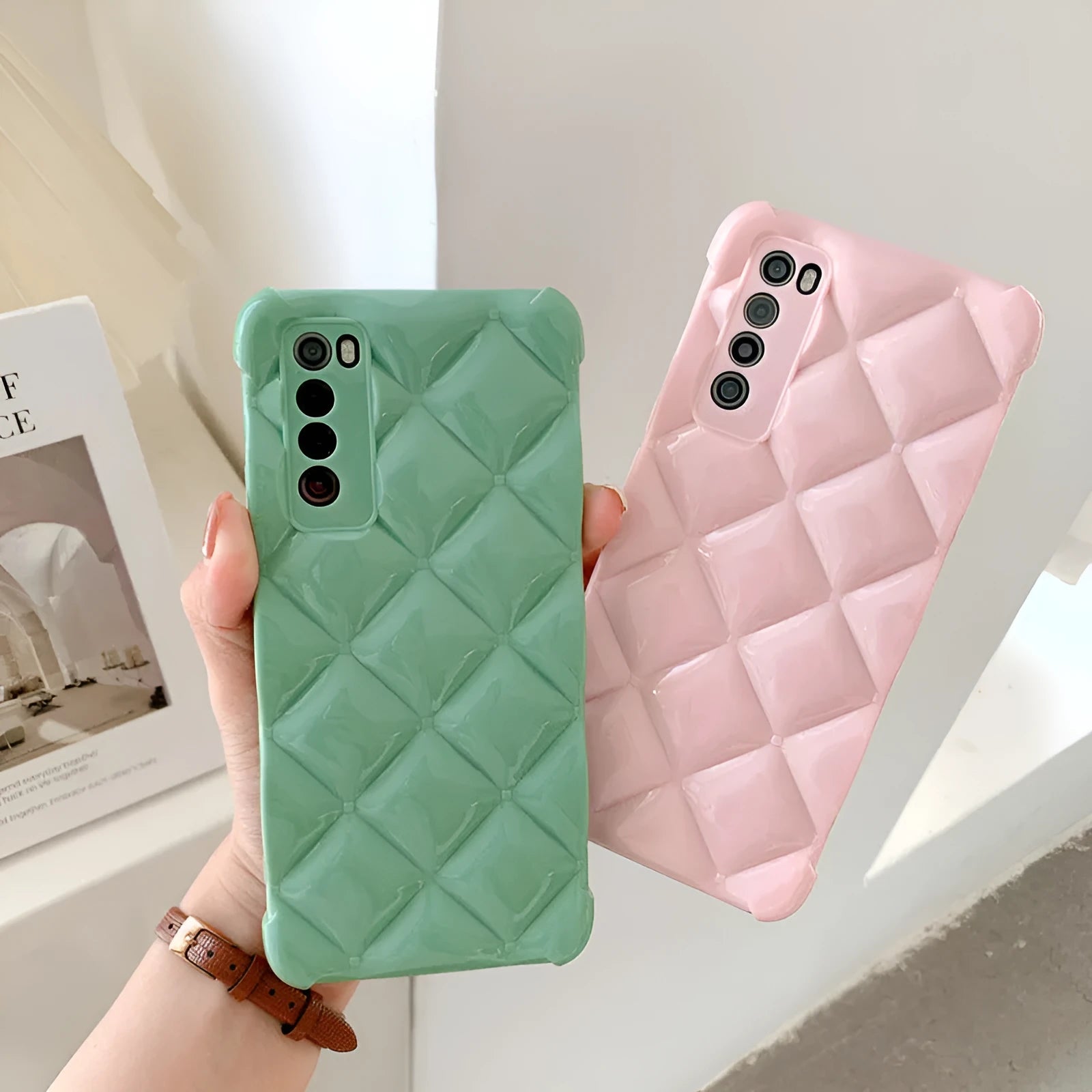 Silicone diamond cell phone case for Huawei, back cover, solid colour black, soft gel material