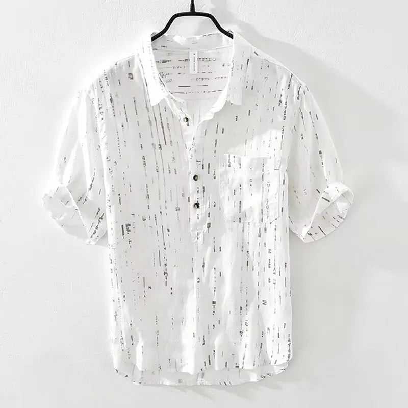 Men's loose fit short sleeve polo shirt with lapel collar in white and black colours