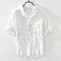 Men's loose fit short sleeve polo shirt with lapel collar in white and black colours