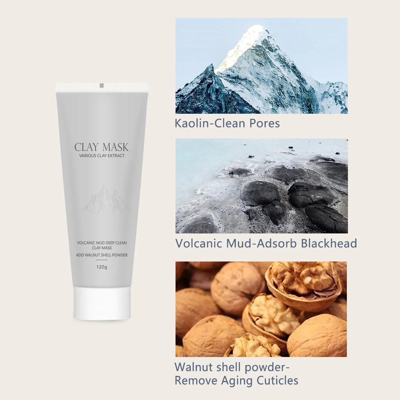 Volcanic mud mask deep cleaning facial mask with brush 120ml export