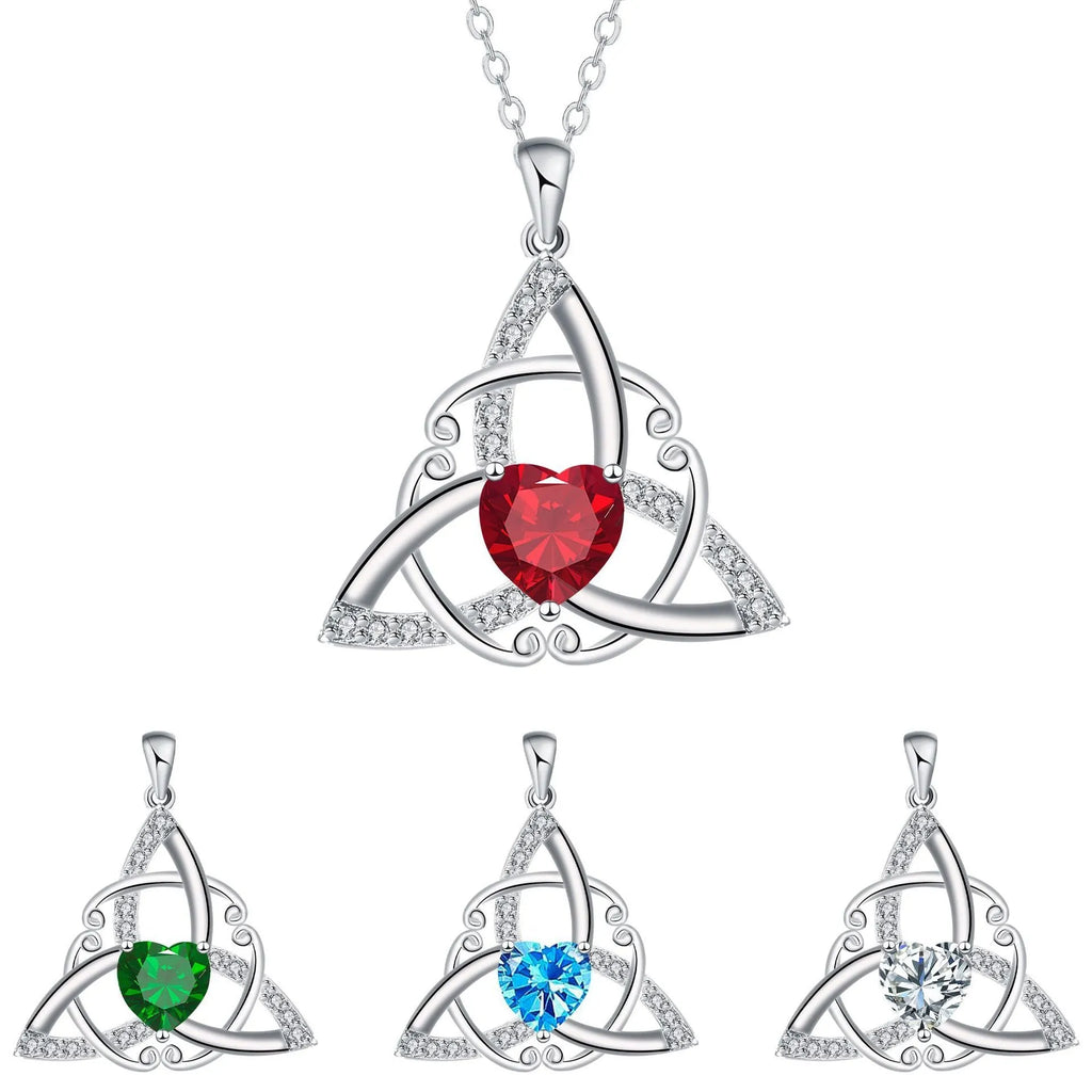 Women's Celtic knot necklace with geometric copper pendant in choice of four electroplated colours.