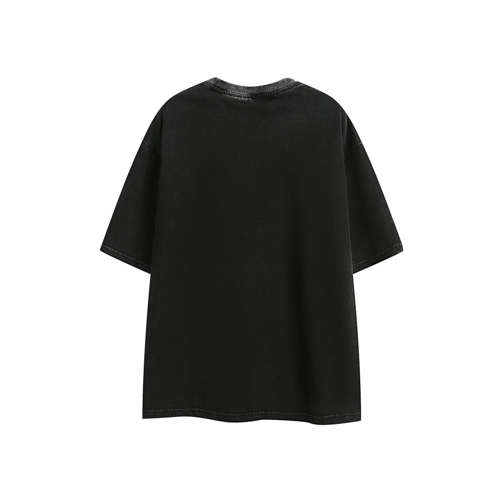 Retro style short-sleeved cotton T-shirt with embroidered details in loose fit