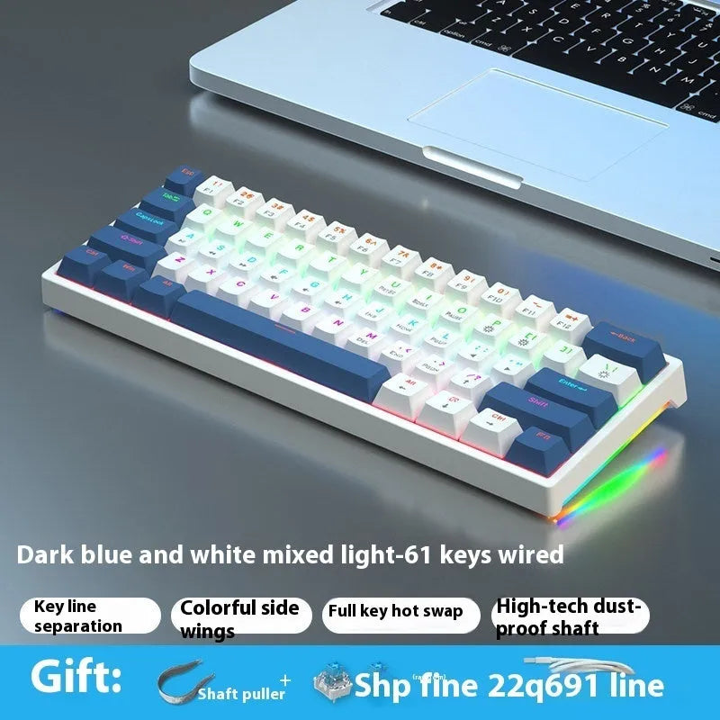 61-key compact mechanical keyboard with wired hot-plug design in multiple colour options