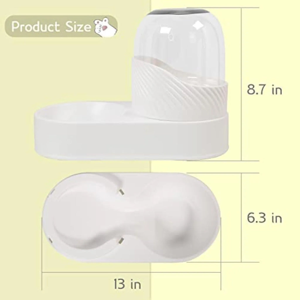 White automatic cat feeder and water dispenser set with wave-patterned shell.