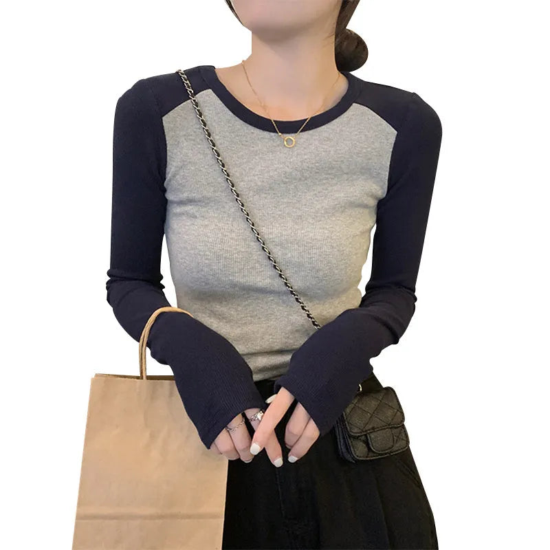 Women's slim fit viscose top in dark blue with embroidery detailing and princess sleeves