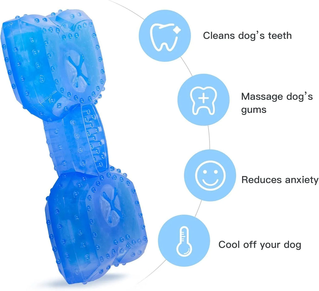 Freezable bone and circle shaped dog teething chew toy for cooling and dental care