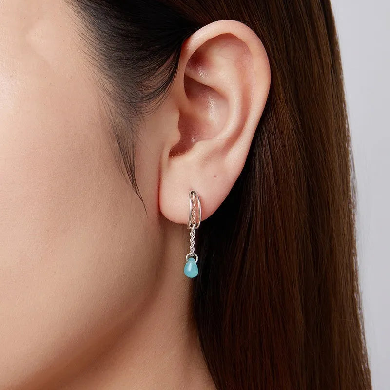S925 sterling silver double-layer water drop glaze ear clip earrings for women polished drop shape BSE1199
