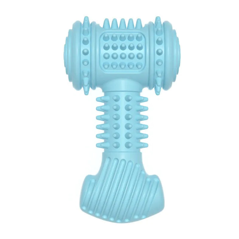 Blue TPR bone-shaped dog chew toy with raised dots on a white background.