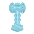 Blue TPR bone-shaped dog chew toy with raised dots on a white background.
