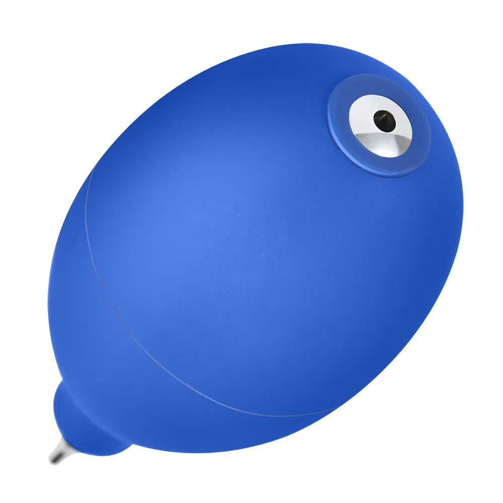 Blue and black rubber dust removal ball for cleaning cameras, phones, and clocks.