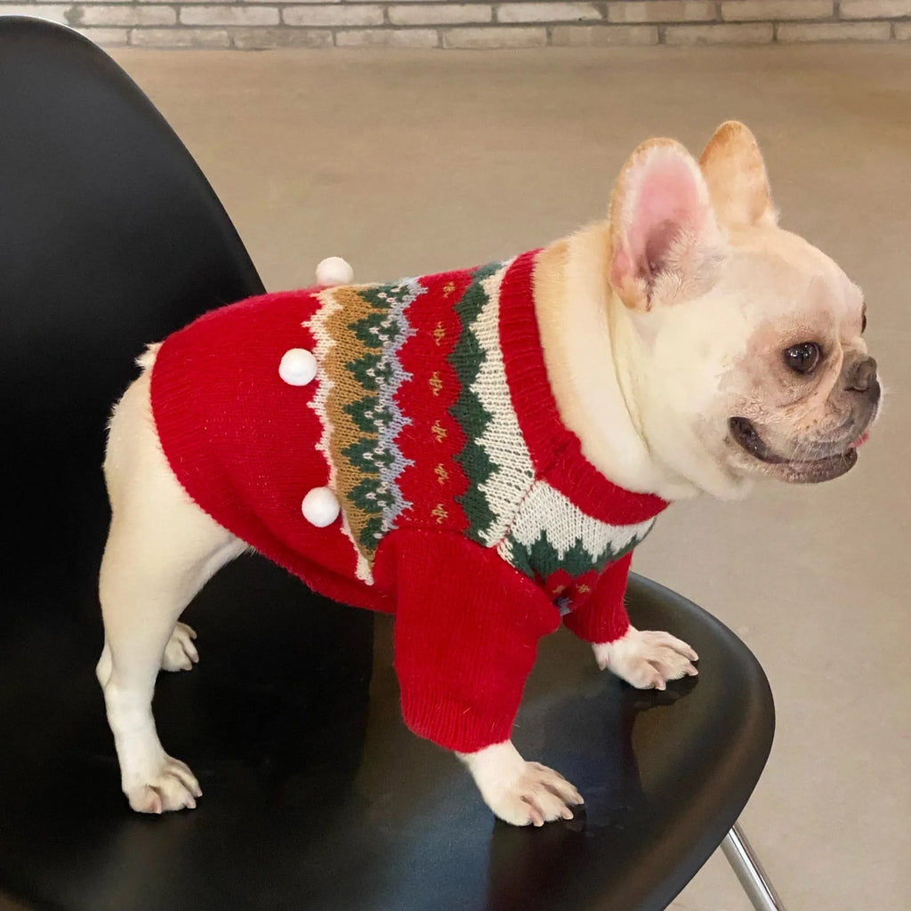 Red wool pet Christmas sweater for dogs and cats, available in sizes S to 2XL, casual style