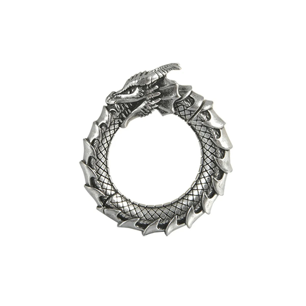 Large hollow out geometric dragon shape earrings in antique silver colour