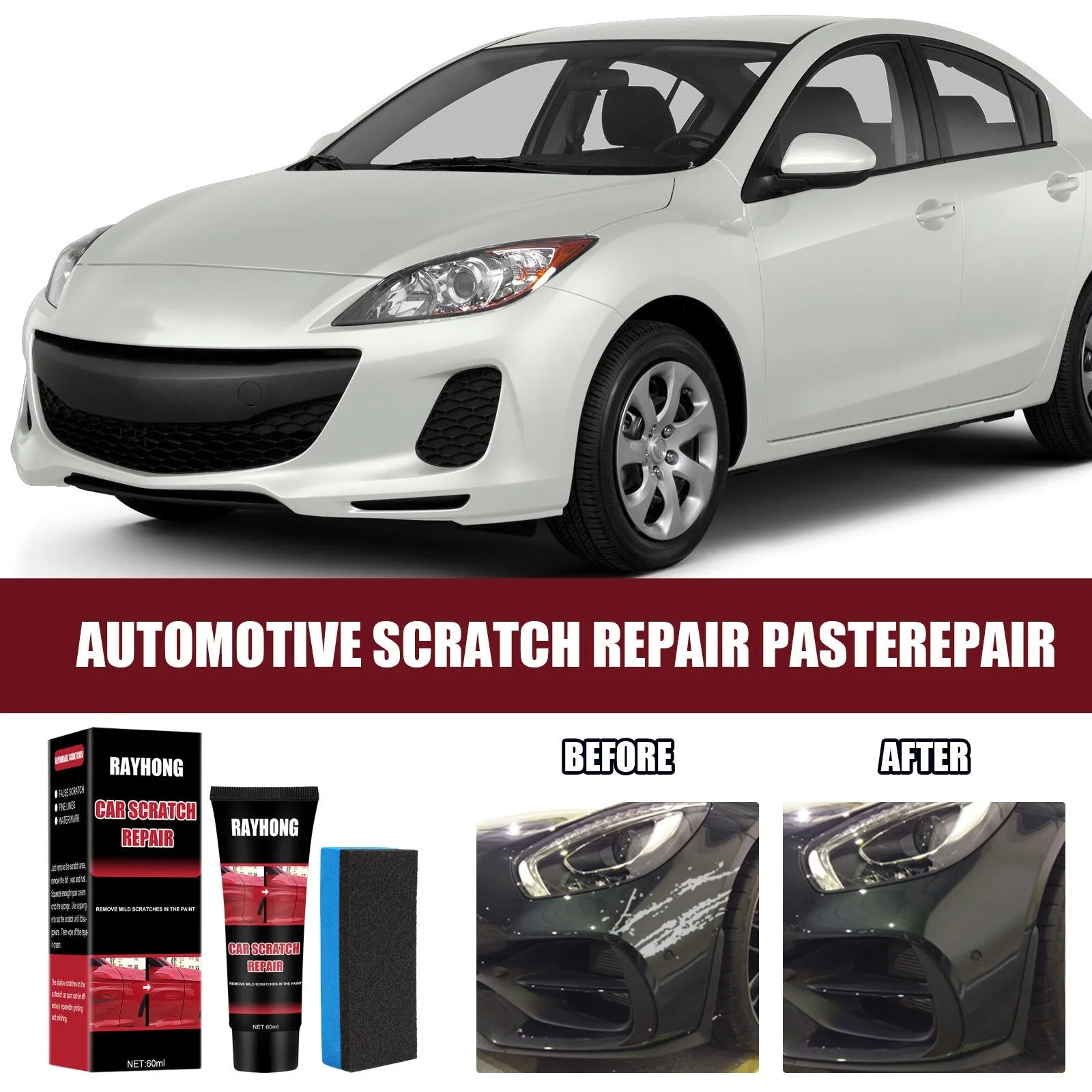 60ml car scratch repair wax container with application cloth for automotive paint scratch maintenance