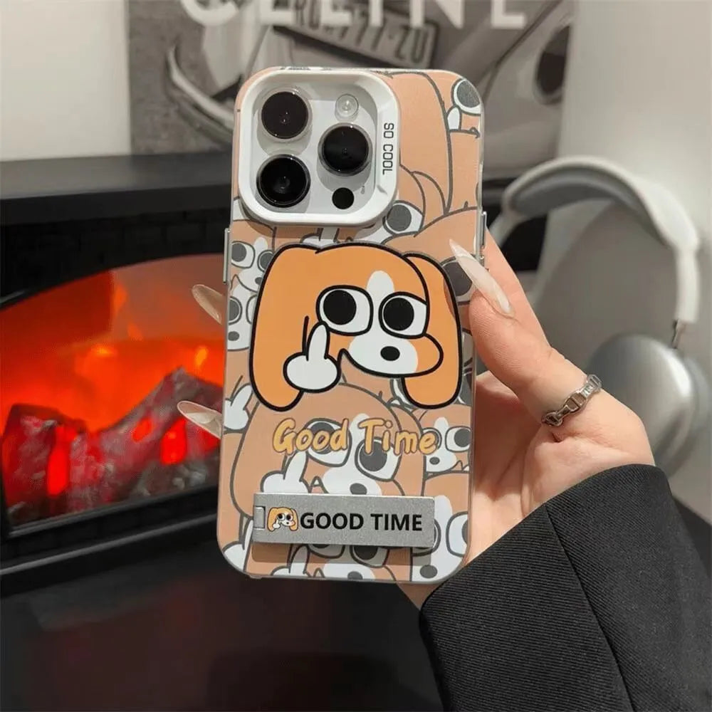 Hard PC cartoon dog pattern phone case for Apple iPhone with double-layer anti-fall protection