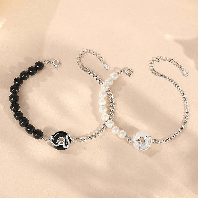 925 sterling silver snake design couple bracelet with a safe buckle in New Chinese style.