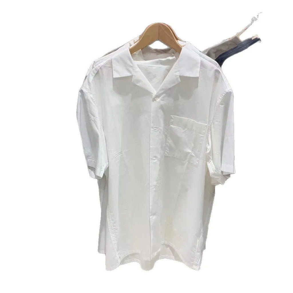 Men's modal cotton blended open collar casual cardigan shirt in beige with regular sleeves and collar detail