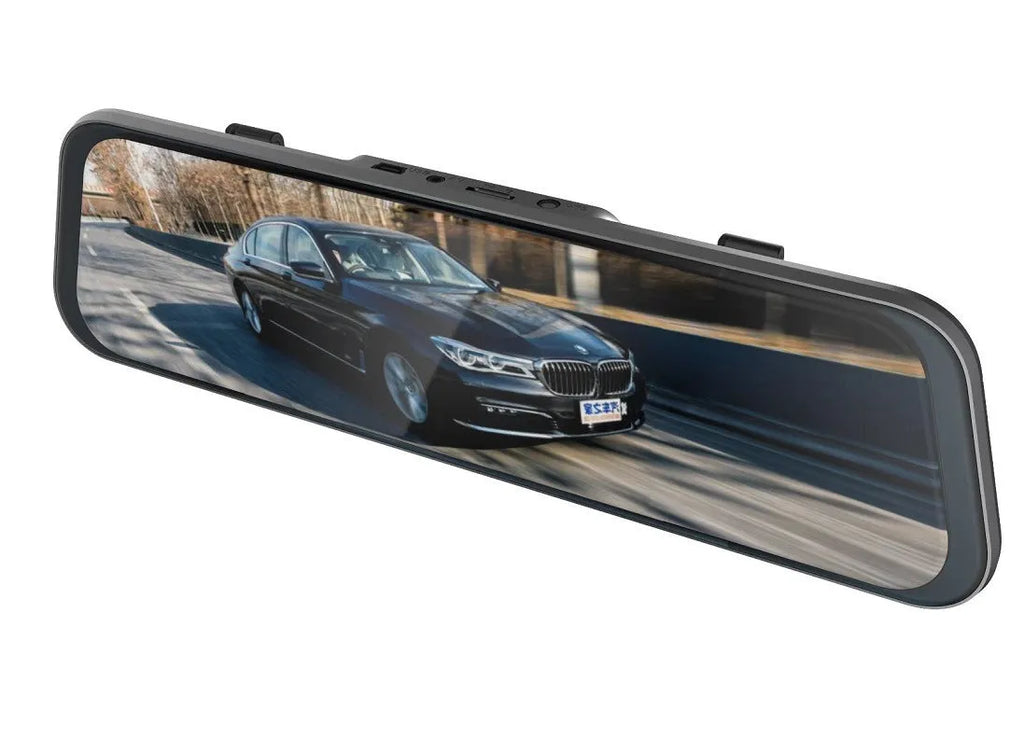 Black 10-inch rearview mirror driving recorder with touch screen and wide-angle lens