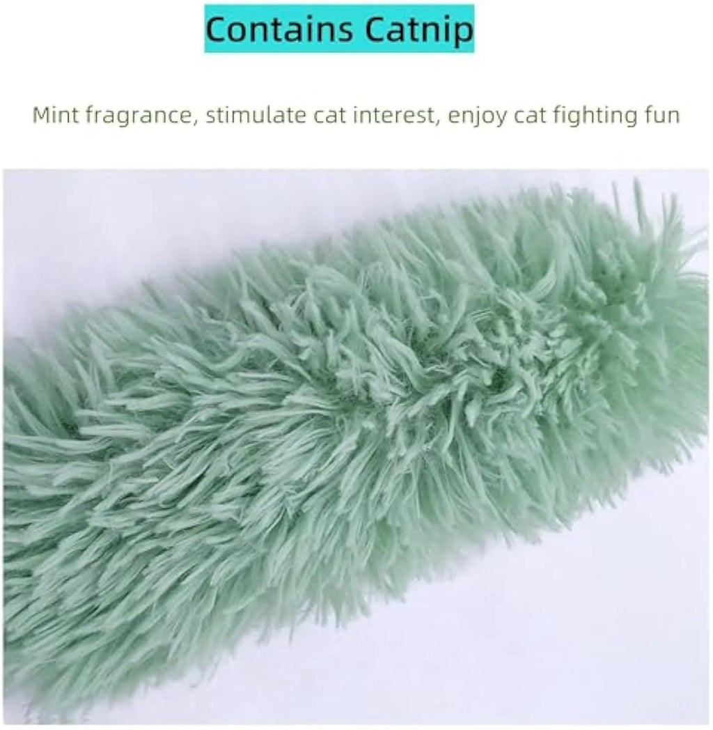 Soft plush interactive cat toy pillow with crinkle sound, filled with natural catnip, shown in multiple colour options.