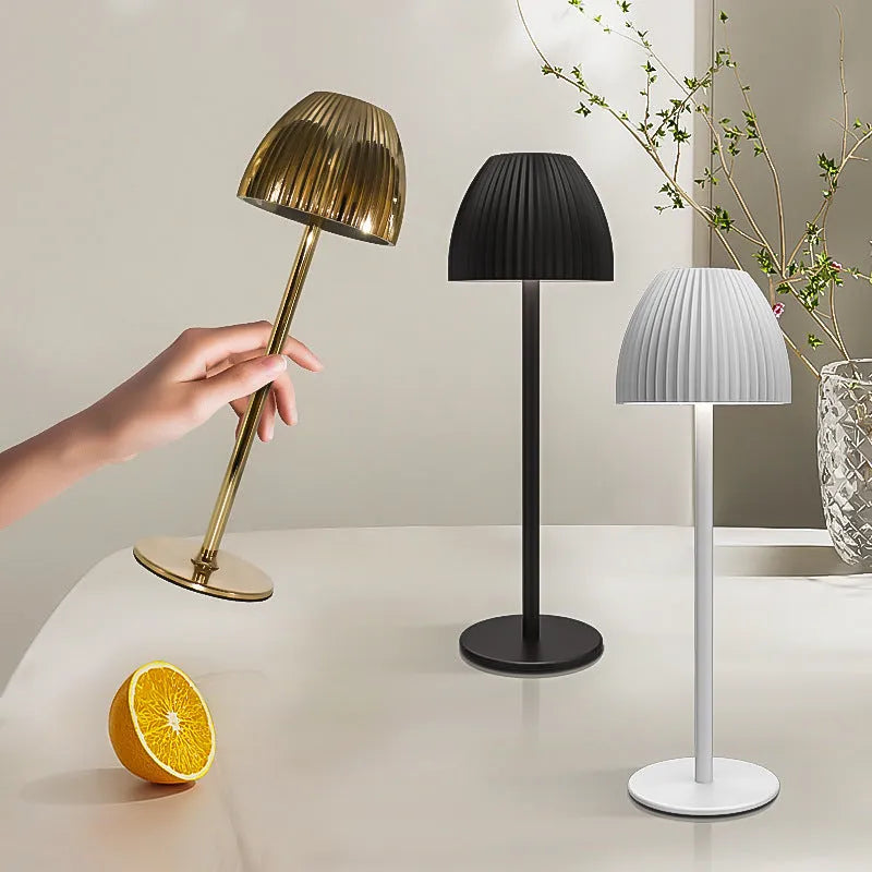 Ins pattern dimmable small night lamp with USB charging cable in black or white modern minimalist design