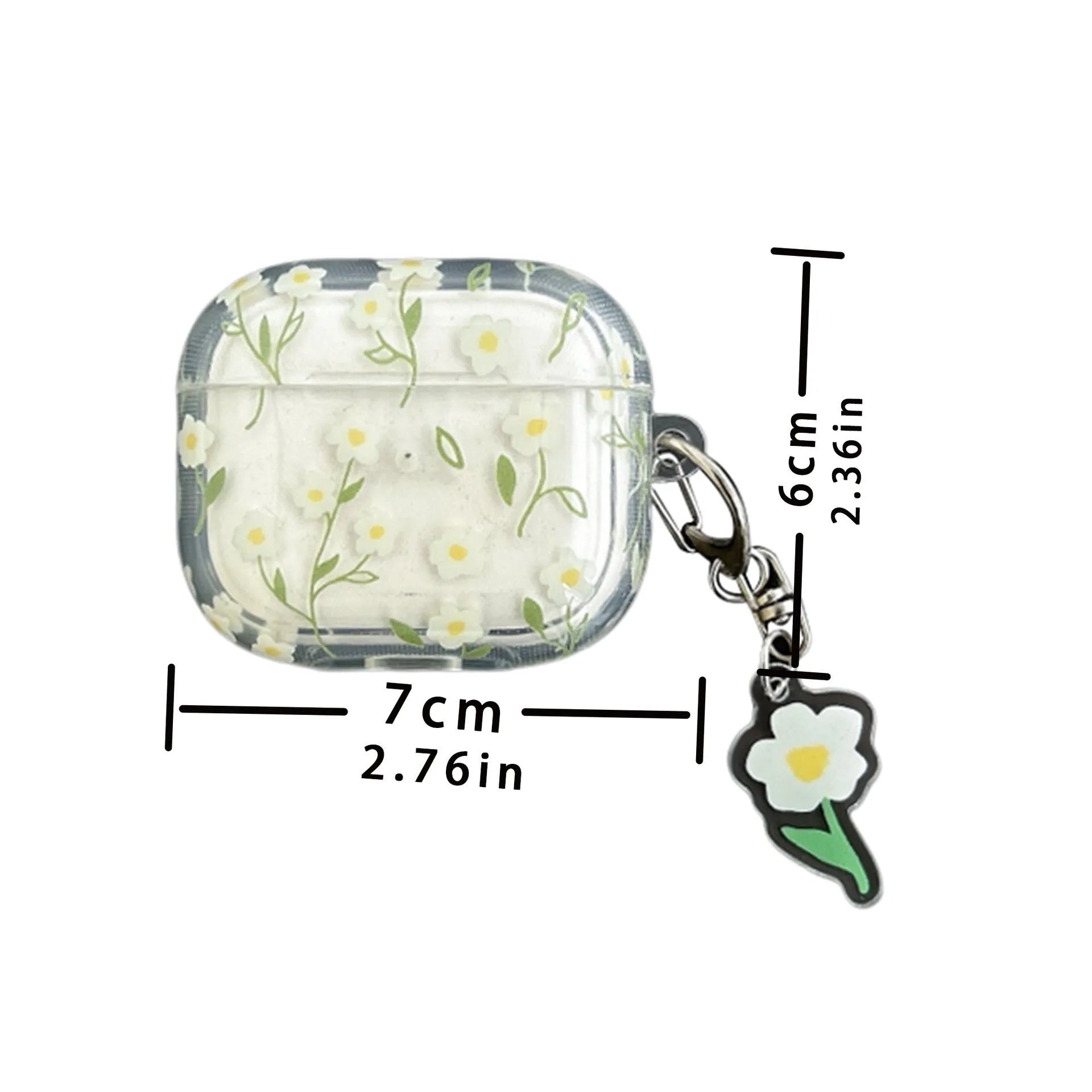 White floral pattern on clear TPU protective case for Apple AirPods