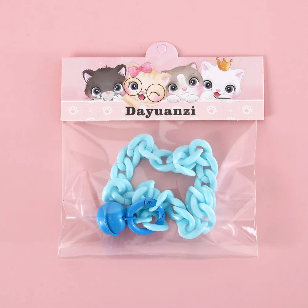 Plastic chain pet collar in macaron candy colours with adjustable sizing for special occasions