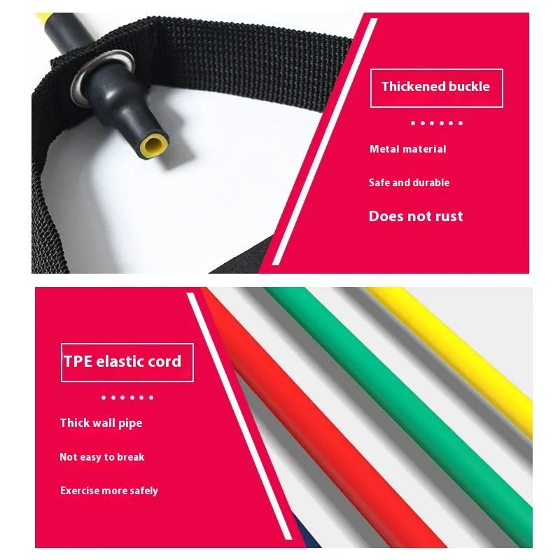 Adjustable chest expander with TPE resistance bands in five colour-coded tension levels