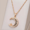 Rose gold star moon pendant necklace with zircon and enamel on adjustable water wave chain