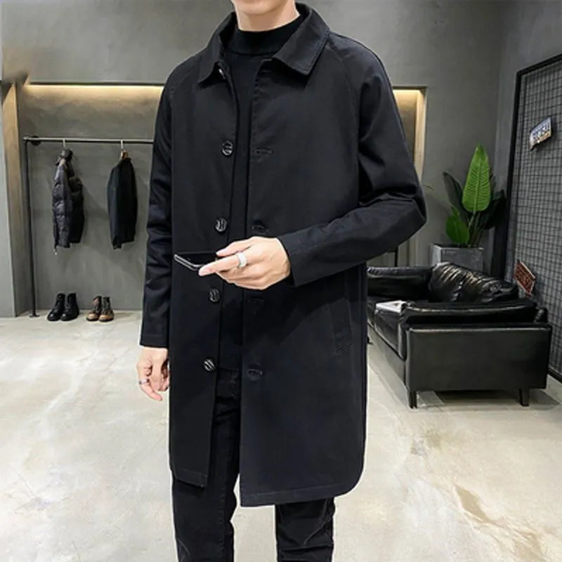 Men's mid-length loose rabbit fur trench coat in khaki, sizes M to 5XL, youth fashion style