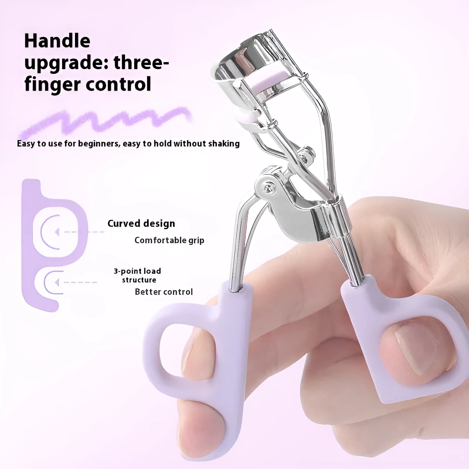 SUNFLOWER A4 chrome scissor handle eyelash curler with tail in original pink on white background