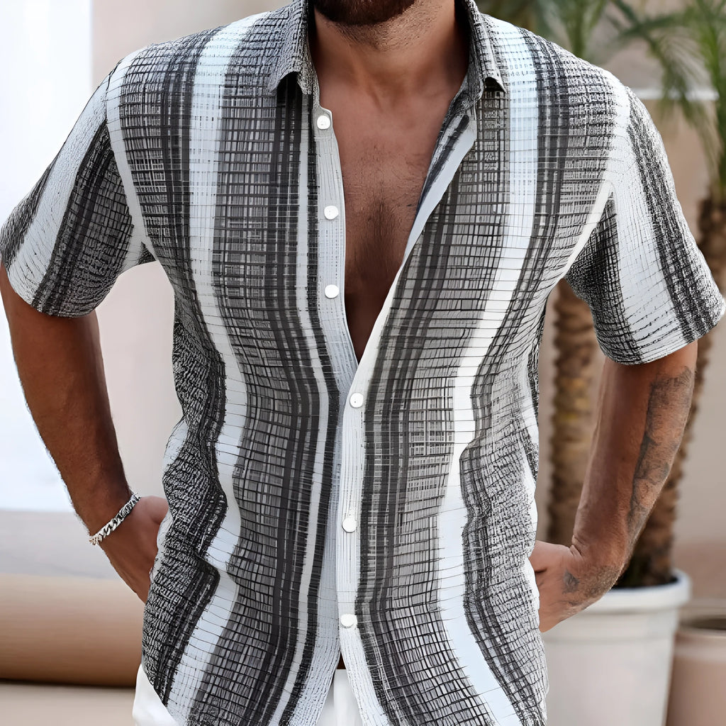 Men's slim fit short sleeve shirt with vibrant 3D floral digital print on polyester fabric