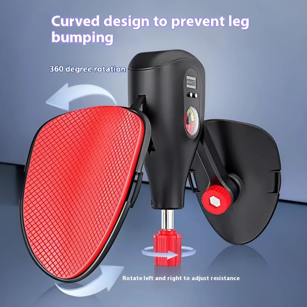 Men's black Kegel trainer for PC muscle exercise, showing optional straps and handle attachment.