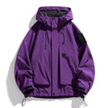 A man wearing a black windproof waterproof hooded jacket made from polyester blend fabric.