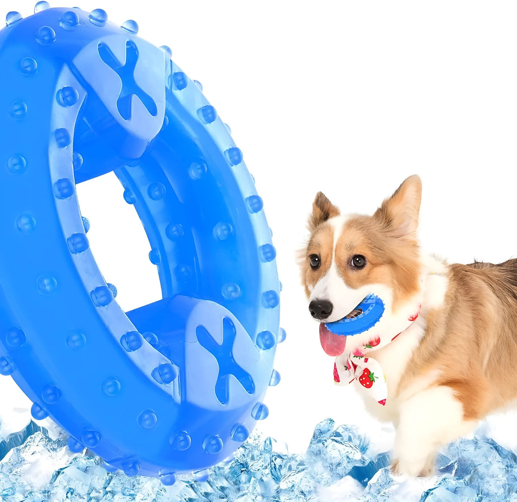 Freezable bone and circle shaped dog teething chew toy for cooling and dental care