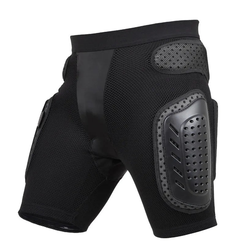Black cycling hip pad protective pants with integrated protection for multi-sport use