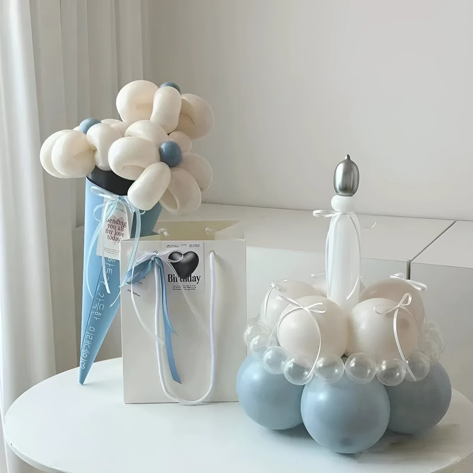 Finished balloon bouquet cake DIY decoration kit with round balloons for party centrepieces