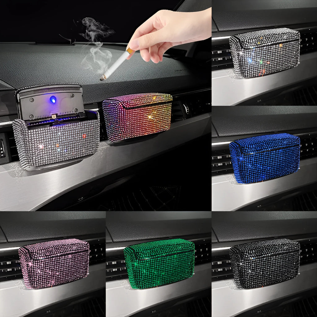 Creative covered plastic car ashtray Full Diamond Series black colour 10x7x5cm