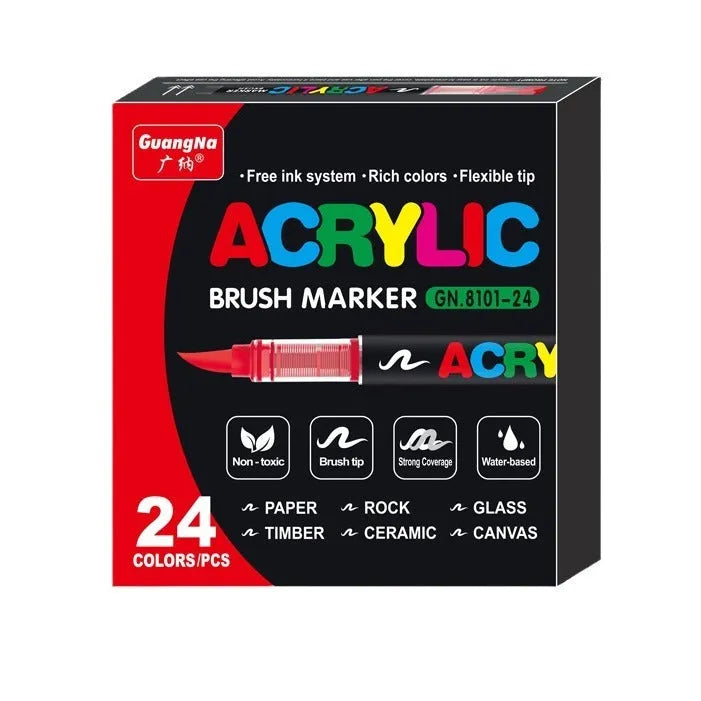 Set of straight liquid acrylic marker pens with soft head tips in various colours for art and graffiti