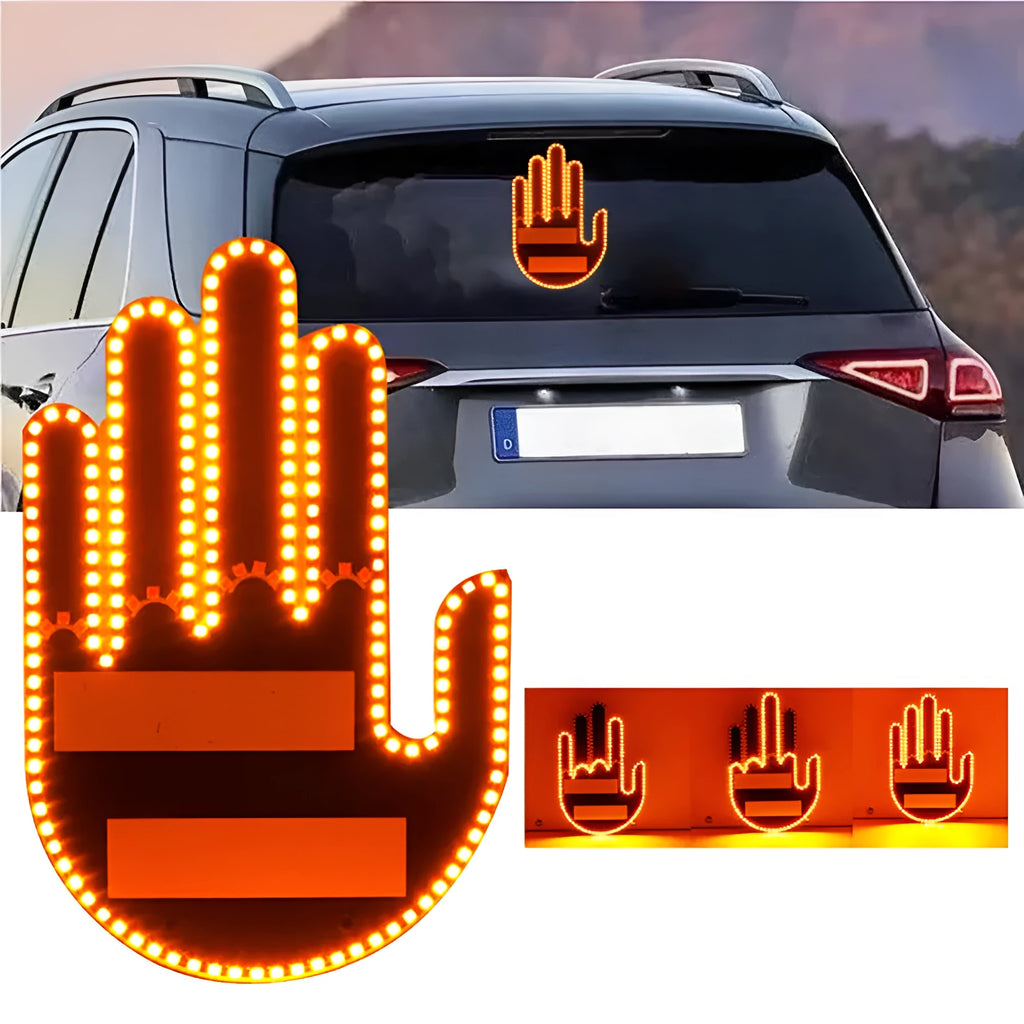 Black plastic gesture light with 176 LED beads showing a middle finger gesture, with remote control