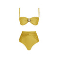 Women's high waist bikini swimsuit set with skirt cover-up in yellow split or green colour