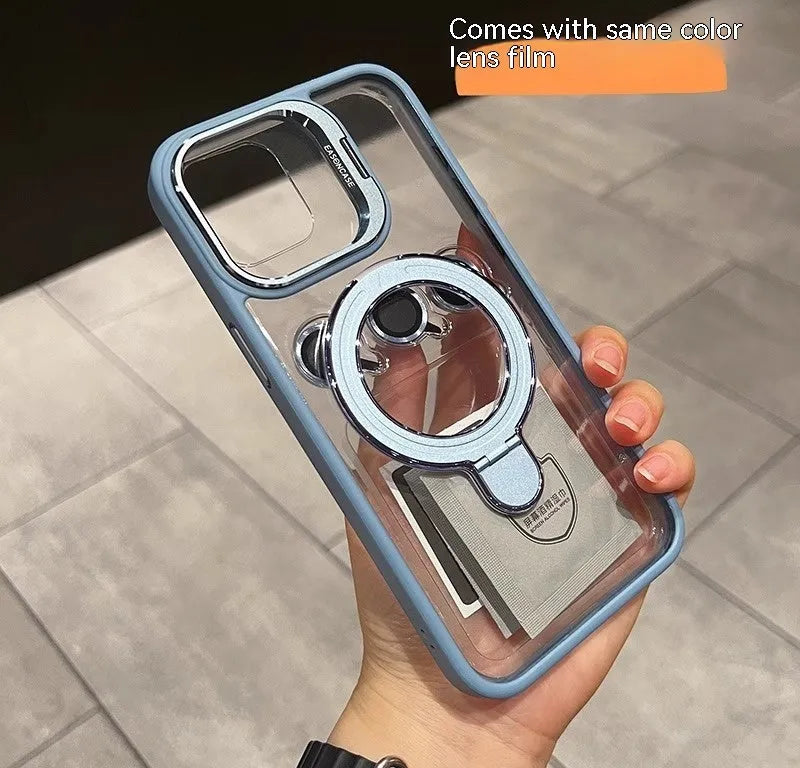 Black magnetic silicone phone case with lens cover bracket for Apple iPhone 15 Pro Max