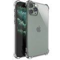 Clear transparent TPU shockproof iPhone case shown on a phone, compatible with models 6 to 13 Pro Max.