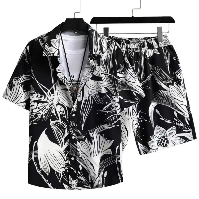 Men's digital print cardigan and shorts casual suit in suit 52 colour with Asian sizing options
