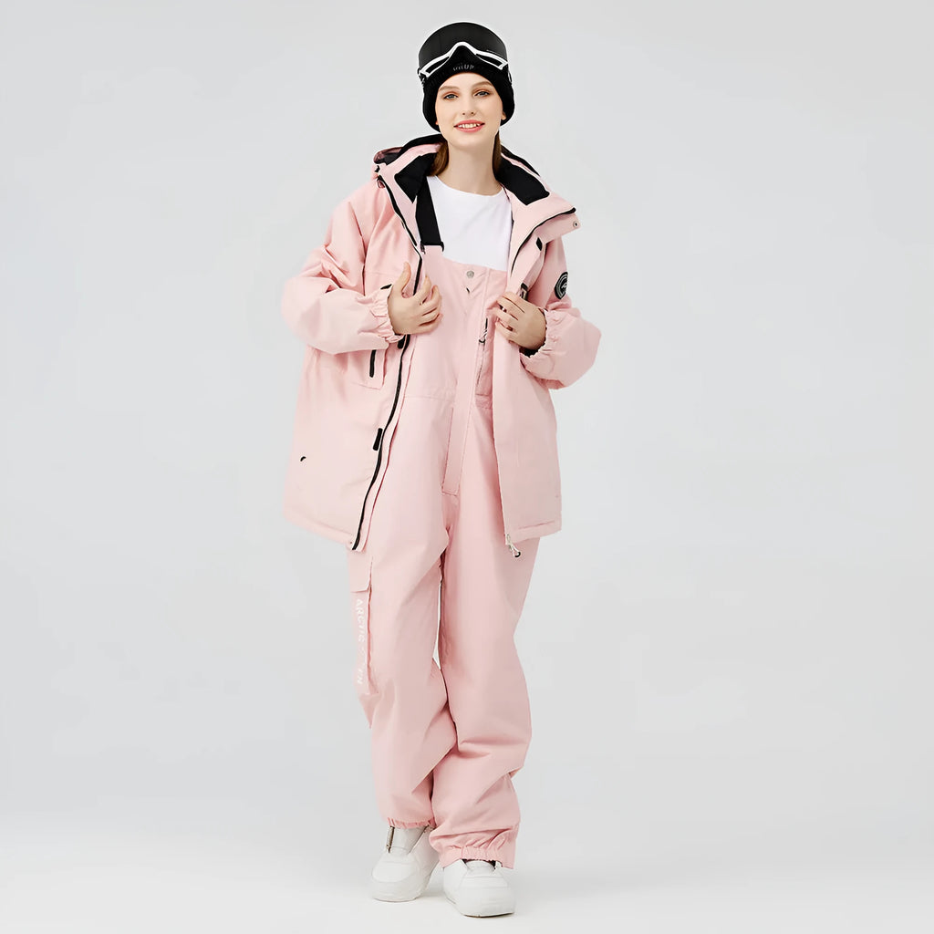 Blue and black unisex waterproof ski suit jacket and trousers for winter sports