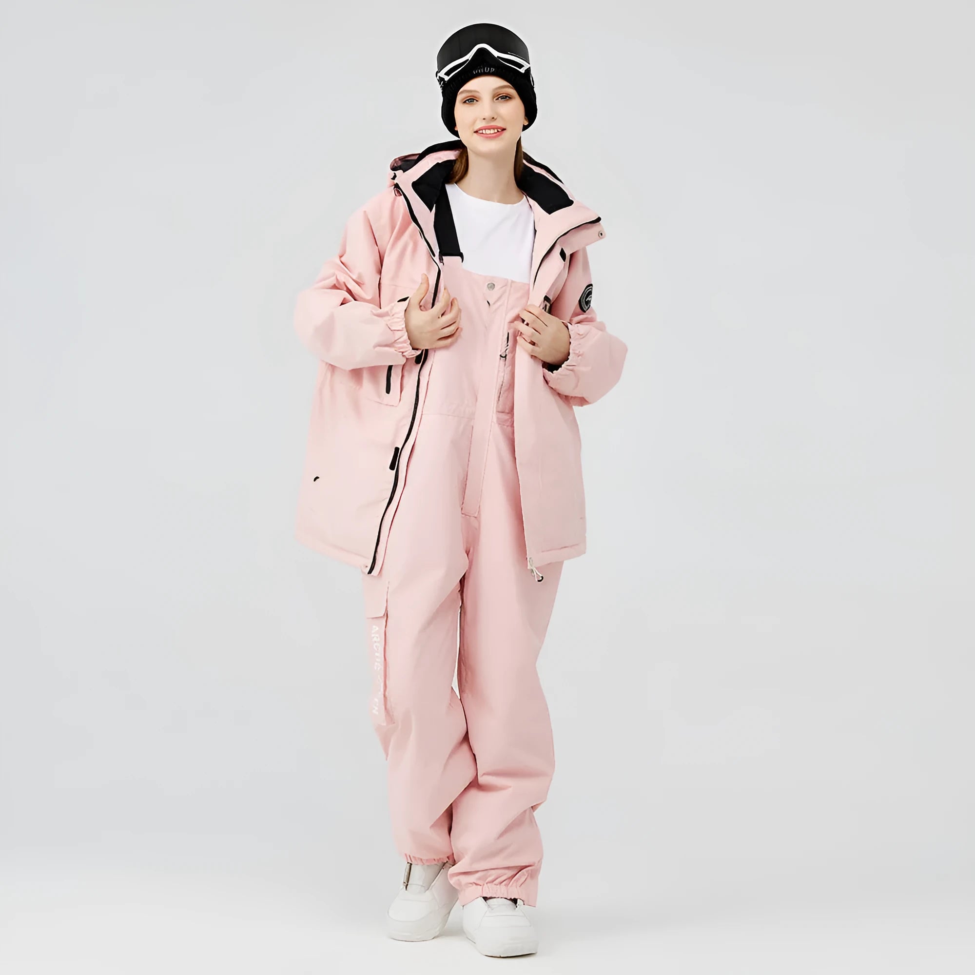 Blue and black unisex waterproof ski suit jacket and trousers for winter sports