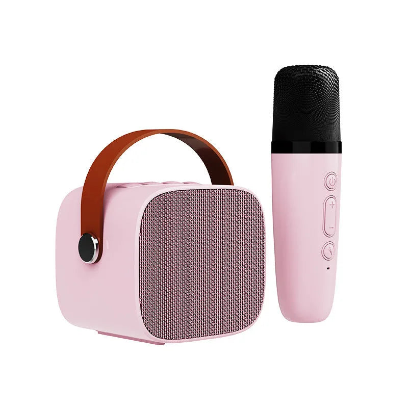 Wireless Bluetooth portable speaker with microphone in white plastic shell, 8x6.5x7 cm size, with USB charging port