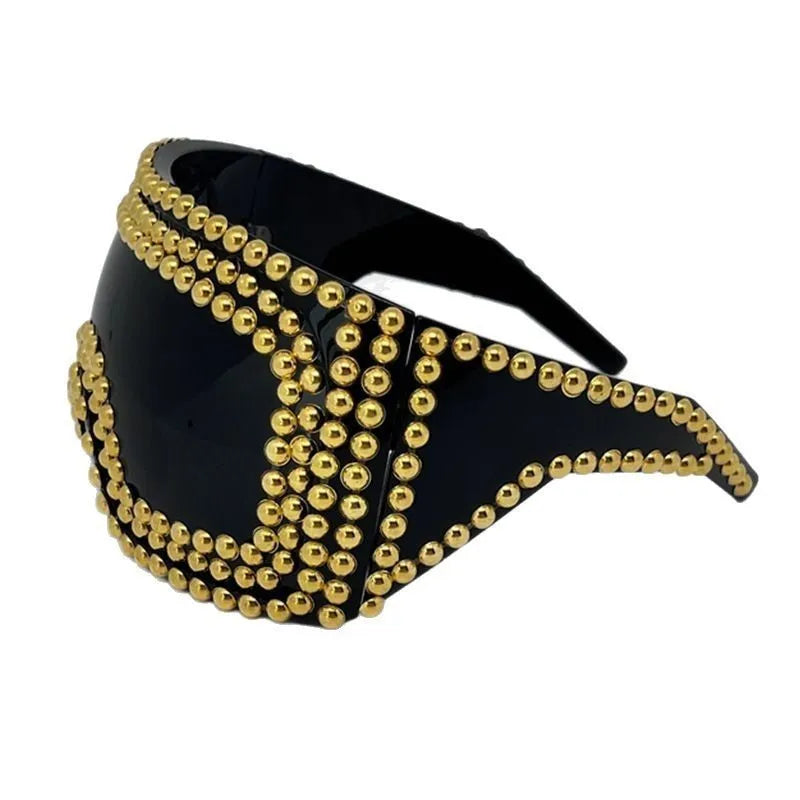 Punk sunglasses with super large square rim frame and rivet details in silver colour