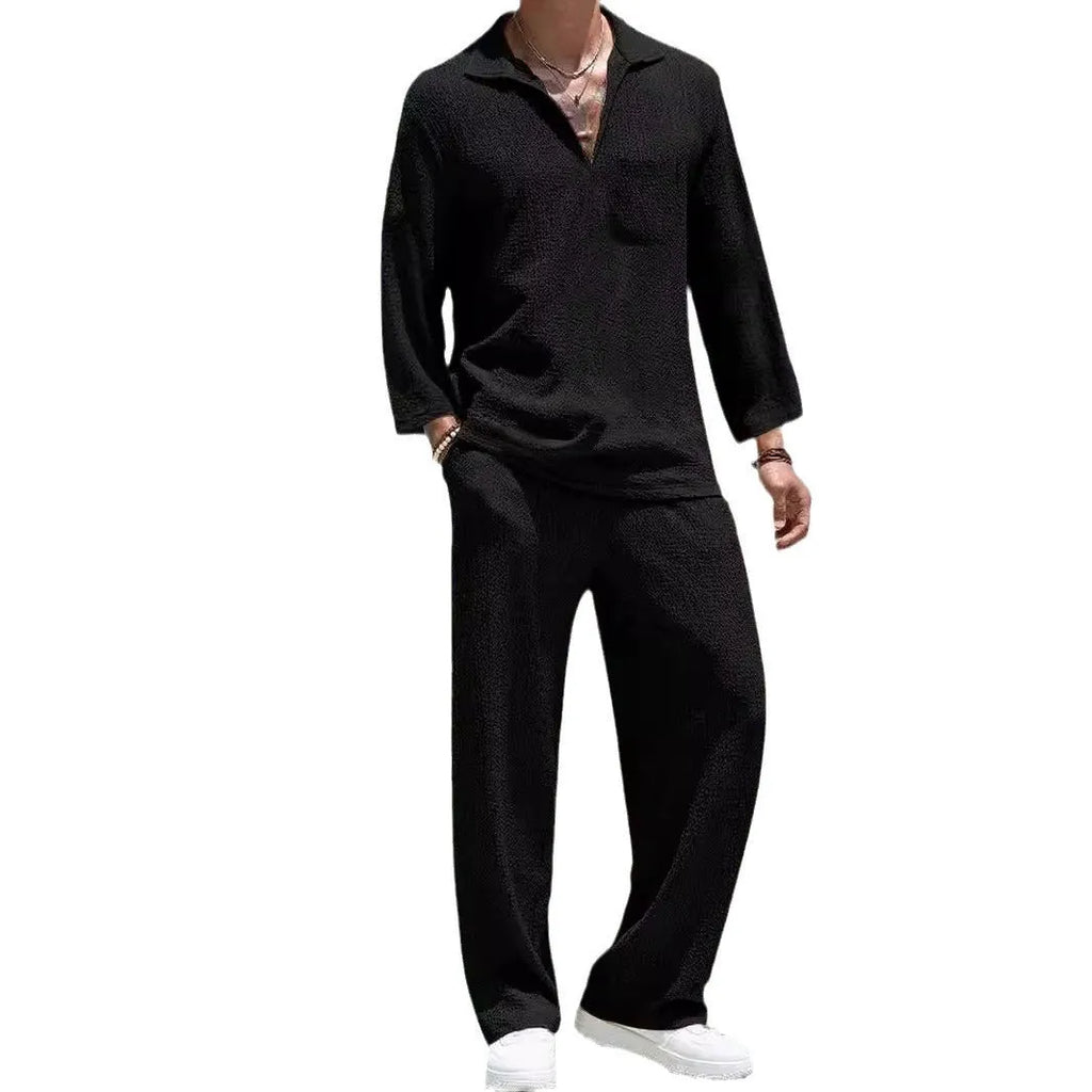 Men's casual shirt trousers commuter suit in polyester fabric with four colour options