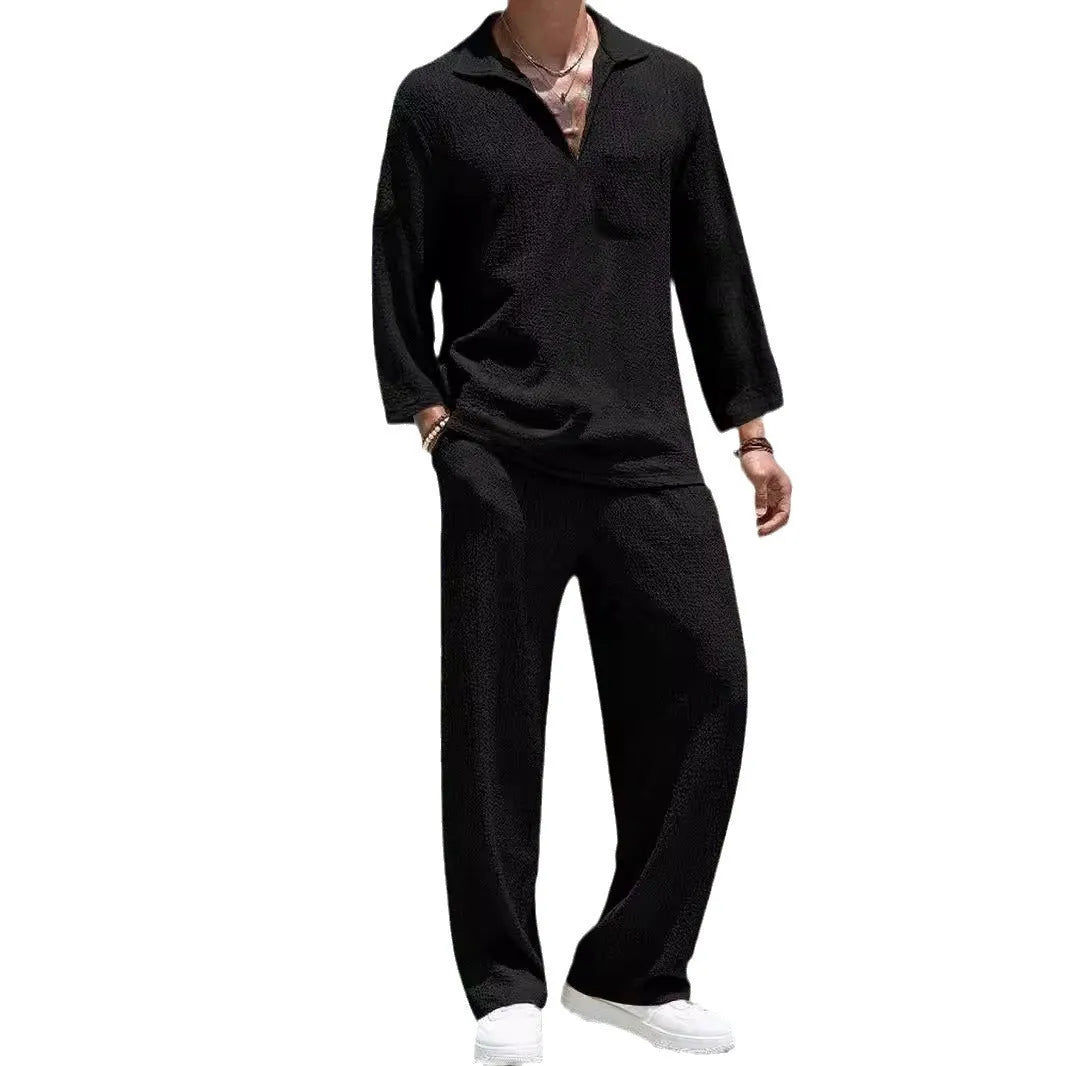 Men's casual shirt trousers commuter suit in polyester fabric with four colour options