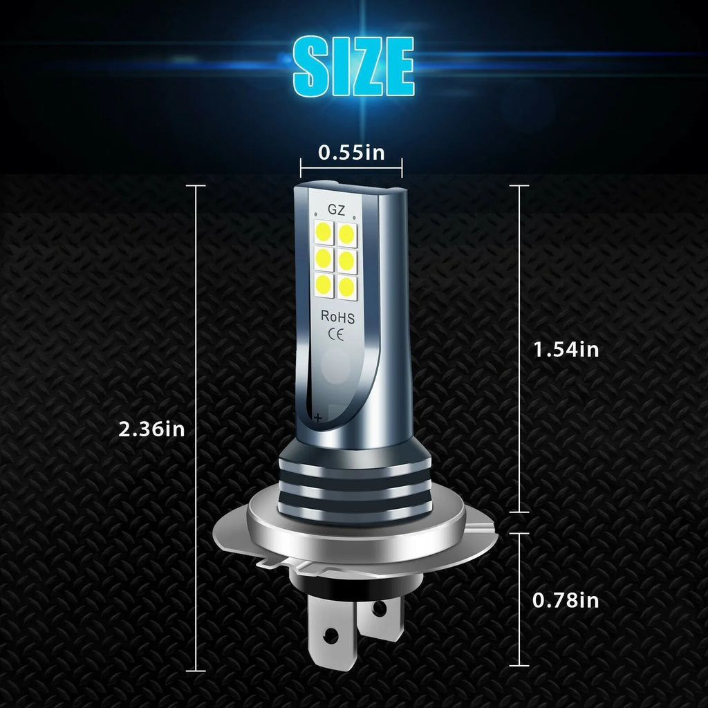 LED car fog lamp bulb with 12 SMD 3030 LEDs and aluminium housing measuring 6.0 by 1.8cm