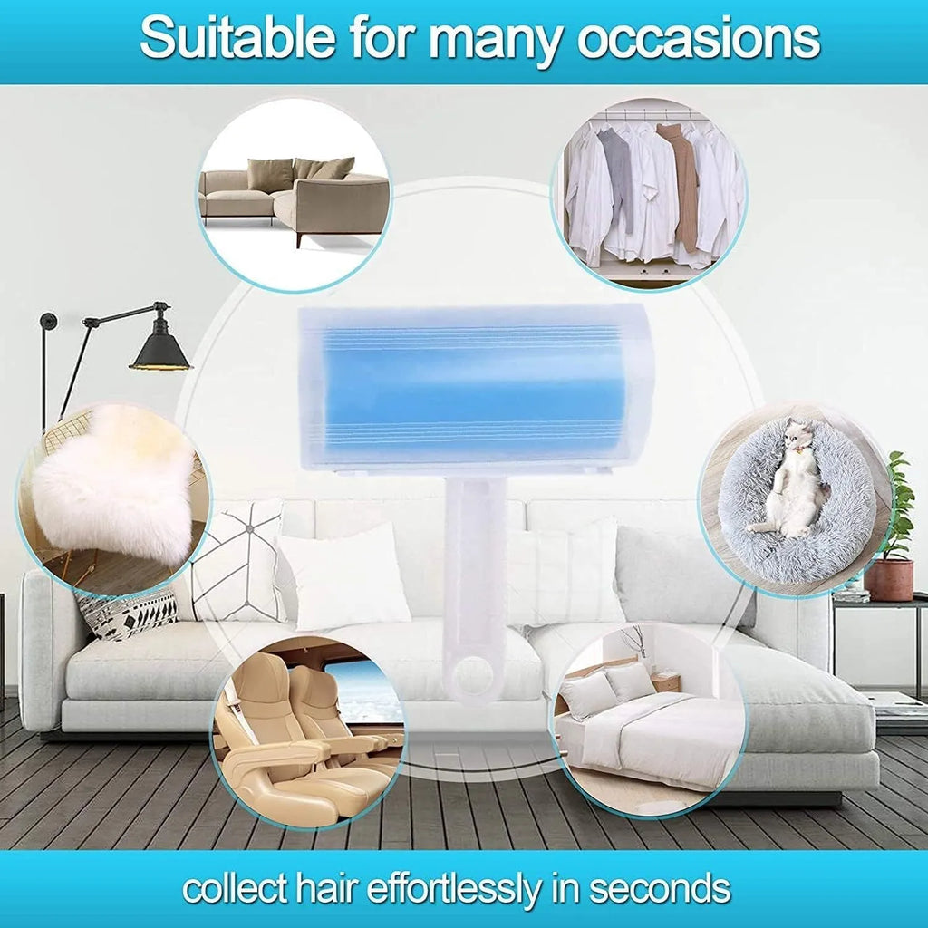 Blue reusable lint roller with cover for removing pet hair from fabrics